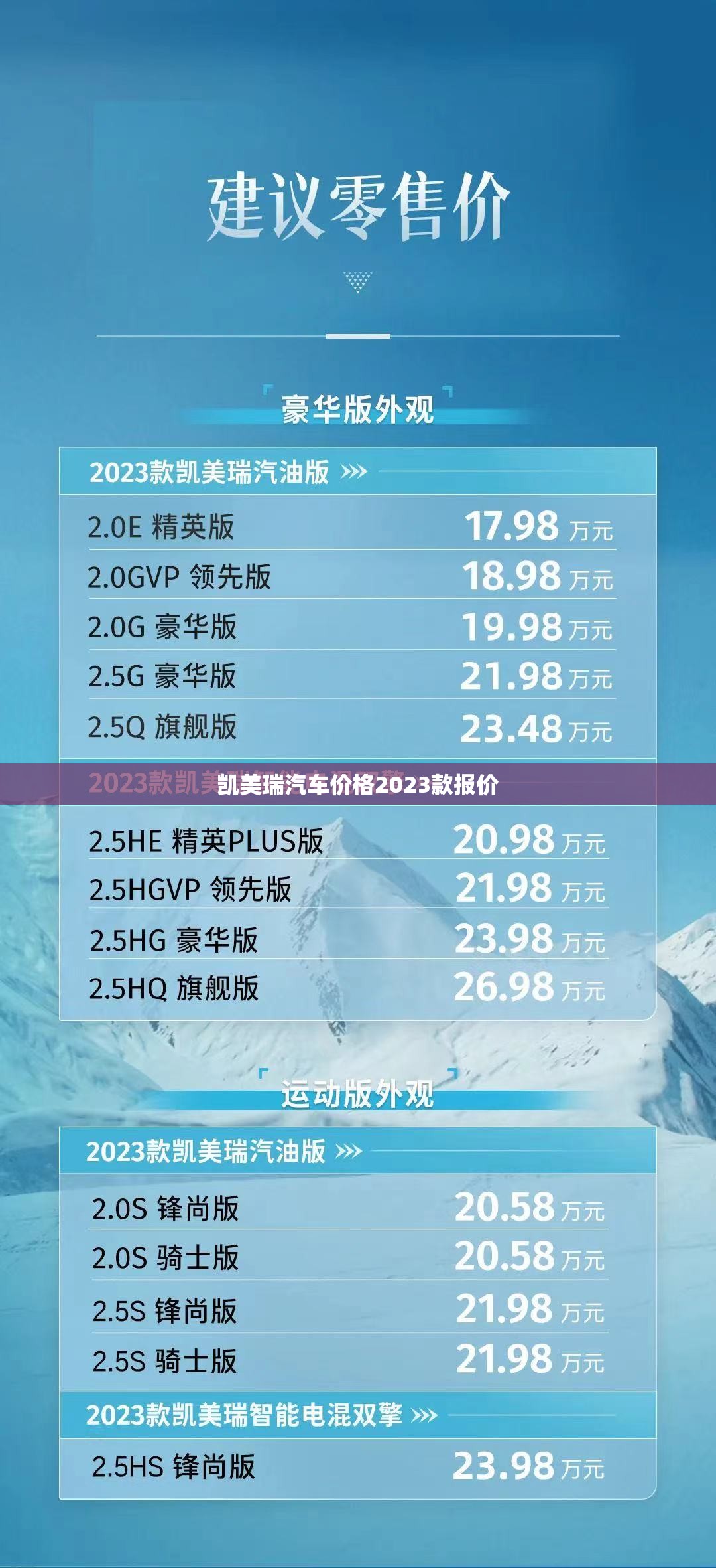 凯美瑞汽车费用2023款报价(凯美瑞2026款报价及参数配置表)