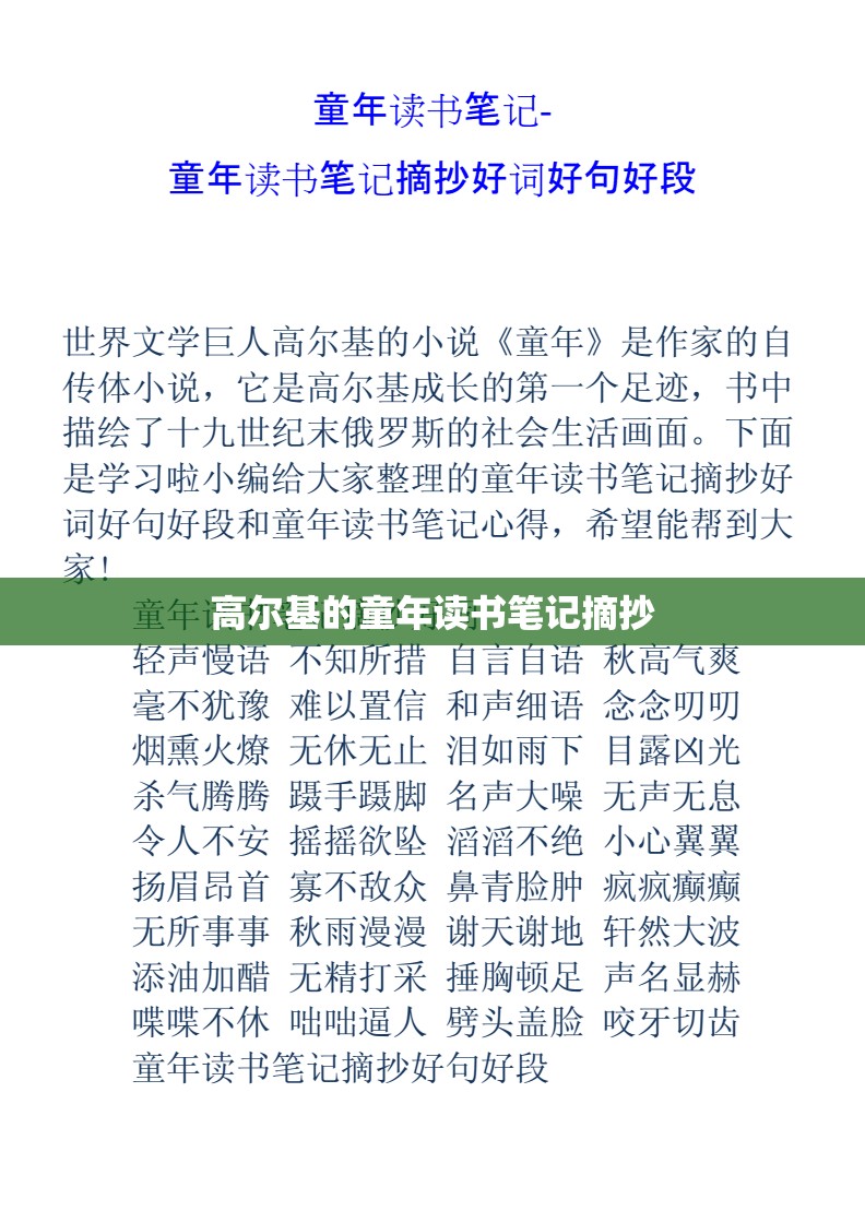 高尔基的童年读书笔记摘抄/高尔基的童年的读书笔记
