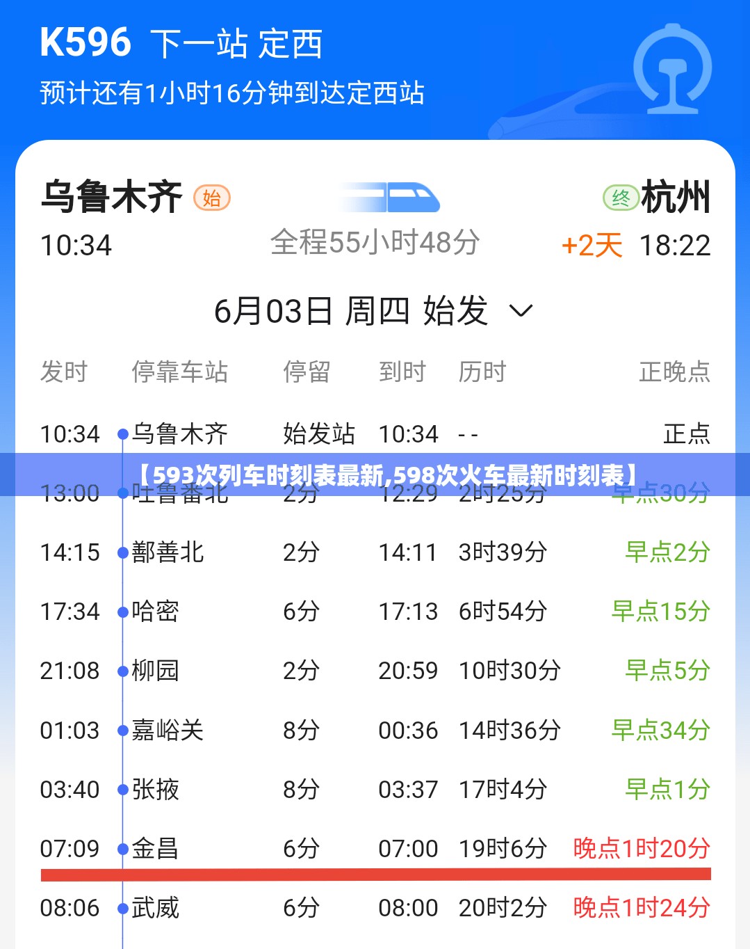 【593次列车时刻表最新,598次火车最新时刻表】