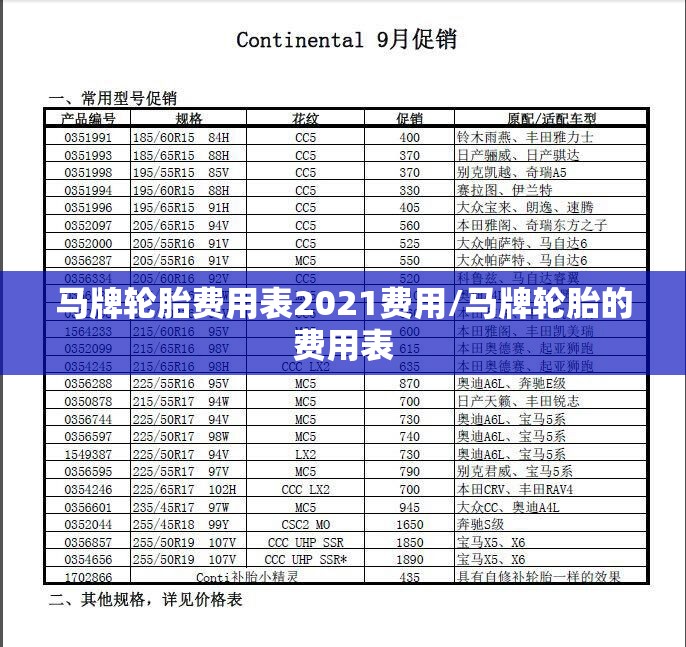 马牌轮胎费用表2021费用/马牌轮胎的费用表