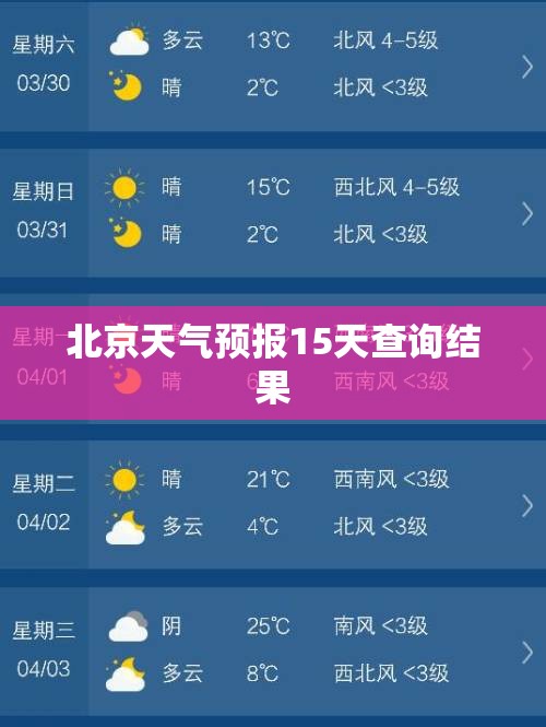 【北京天气预报15天查询结果,未来一个月北京的天气预报】